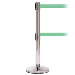 QueueMaster 550 Twin, Polished Stainless, Barrier with double 11' Light Green Belt