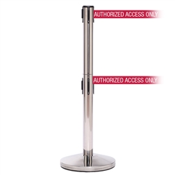 QueueMaster 550 Twin, Polished Stainless, Barrier with double 11' AUTHORIZED ACCESS ONLY - RED Belt