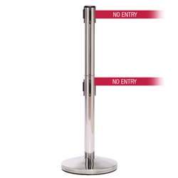 QueueMaster 550 Twin, Polished Stainless, Barrier with double 11' NO ENTRY Belt