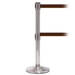 QueueMaster 550 Twin, Satin Stainless, Barrier with double 11' Brown Belt