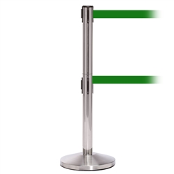 QueueMaster 550 Twin, Satin Stainless, Barrier with double 11' Green Belt