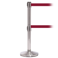 QueueMaster 550 Twin, Satin Stainless, Barrier with double 11' Maroon Belt