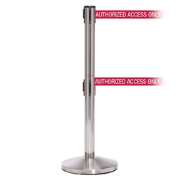 QueueMaster 550 Twin, Satin Stainless, Barrier with double 11' AUTHORIZED ACCESS ONLY - RED Belt