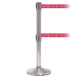 QueueMaster 550 Twin, Satin Stainless, Barrier with double 11' CAUTION-DO NOT ENTER - RED Belt