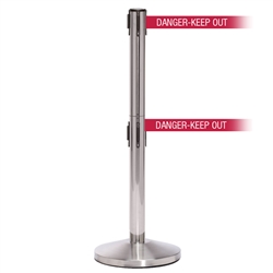 QueueMaster 550 Twin, Satin Stainless, Barrier with double 11' DANGER-KEEP OUT - RED Belt
