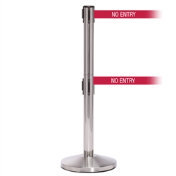 QueueMaster 550 Twin, Satin Stainless, Barrier with double 11' NO ENTRY Belt