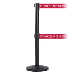 QueueMaster 550 Twin Xtra, Black, Barrier with 3" wide double 11' AUTHORIZED ACCESS ONLY - RED Belt