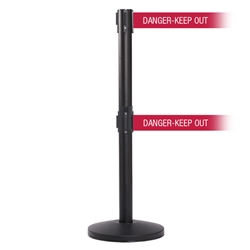 QueueMaster 550 Twin Xtra, Black, Barrier with 3" wide double 11' DANGER-KEEP OUT - RED Belt