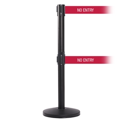 QueueMaster 550 Twin Xtra, Black, Barrier with 3" wide double 11' NO ENTRY Belt