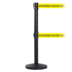 QueueMaster 550 Twin Xtra, Black, Barrier with 3" wide double 11' AUTHORIZED ACCESS ONLY Belt