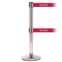 QueueMaster 550 Twin Xtra, Polished Stainless, Barrier with 3" wide double 11' NO ENTRY Belt