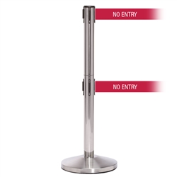 QueueMaster 550 Twin Xtra, Satin Stainless, Barrier with 3" wide double 11' NO ENTRY Belt