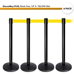 Kit: 4 QueueWay-PLUS Stantions, Black Post, 10' ft. Yellow Belt