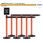 SET: 6 SAFETY Retractable 11' ft. Belt Stanchions, with Sign
