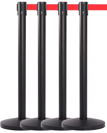 Retractable Belt Stanchions, Black, Red 8' ft. Belt - QUES310RD