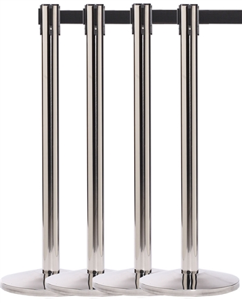 Retractable Belt Stanchions, Polished Chrome, 8' ft. Belt - QUES350PC