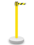 Yellow PVC Belt Stanchion with 8.5â€™ ft Chevron Belt and Fillable Base QUGMY-YB85CV