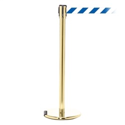 RollerPro 200, Polished Brass, Barrier with 11' Blue/White Diagonal Belt