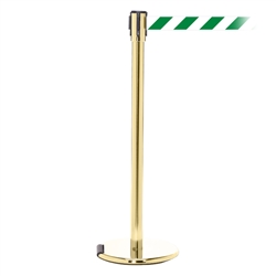 RollerPro 200, Polished Brass, Barrier with 11' Green/White Diagonal Belt