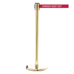 RollerPro 200, Polished Brass, Barrier with 11' DANGER-KEEP OUT - RED Belt