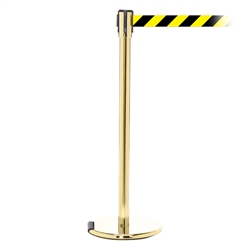 RollerPro 200, Polished Brass, Barrier with 11' Yellow/Black Diagonal Belt