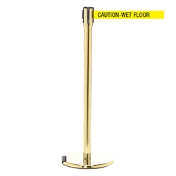 RollerPro 200, Polished Brass, Barrier with 11' CAUTION-WET FLOOR Belt