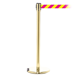 RollerPro 200, Polished Brass, Barrier with 11' Magenta/Yellow Diagonal Belt