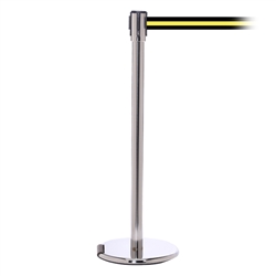 RollerPro 200, Polished Chrome, Barrier with 11' Black/Yellow Stripe Belt