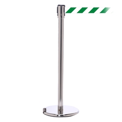 RollerPro 200, Polished Chrome, Barrier with 11' Green/White Diagonal Belt