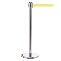 RollerPro 200, Polished Chrome, Barrier with 11' Yellow/Reflective Stripe Belt