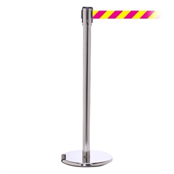RollerPro 200, Polished Chrome, Barrier with 11' Magenta/Yellow Diagonal Belt