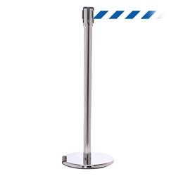RollerPro 200, Polished Stainless, Barrier with 11' Blue/White Diagonal Belt
