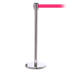 RollerPro 200, Polished Stainless, Barrier with 11' Fluorescent Pink Belt