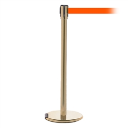 RollerPro 200, Satin Brass, Barrier with 11' Fluorescent Orange Belt