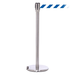 RollerPro 200, Satin Chrome, Barrier with 11' Blue/White Diagonal Belt