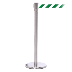 RollerPro 200, Satin Chrome, Barrier with 11' Green/White Diagonal Belt