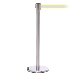 RollerPro 200, Satin Chrome, Barrier with 11' Yellow/Reflective Stripe Belt