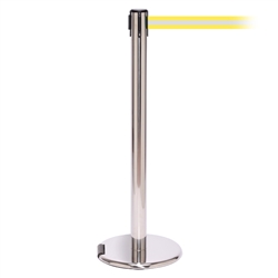 RollerPro 250, Polished Chrome, Barrier with 11' Yellow/Reflective Stripe Belt