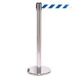 RollerPro 250, Polished Stainless, Barrier with 11' Blue/White Diagonal Belt