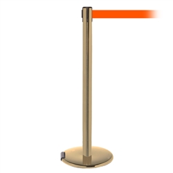 RollerPro 250, Satin Brass, Barrier with 11' Fluorescent Orange Belt