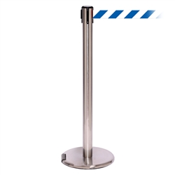 RollerPro 250, Satin Chrome, Barrier with 11' Blue/White Diagonal Belt