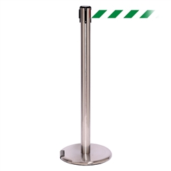 RollerPro 250, Satin Chrome, Barrier with 11' Green/White Diagonal Belt