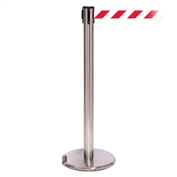 RollerPro 250, Satin Chrome, Barrier with 11' Red/White Diagonal Belt