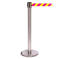 RollerPro 250, Satin Chrome, Barrier with 11' Magenta/Yellow Diagonal Belt