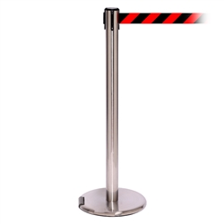 RollerPro 250, Satin Stainless, Barrier with 11' Red/Black Diagonal Belt