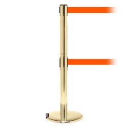 RollerPro 250 Twin, Polished Brass, Barrier with double 11' Fluorescent Orange Belt