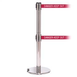 RollerPro 250 Twin, Polished Stainless, Barrier with double 11' DANGER-KEEP OUT - RED Belt