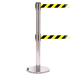 RollerPro 250 Twin, Polished Stainless, Barrier with double 11' Yellow/Black Diagonal Belt