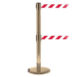 RollerPro 250 Twin, Satin Brass, Barrier with double 11' Red/White Diagonal Belt