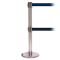 RollerPro 250 Twin, Satin Chrome, Barrier with double 11' Black/Blue Stripe Belt